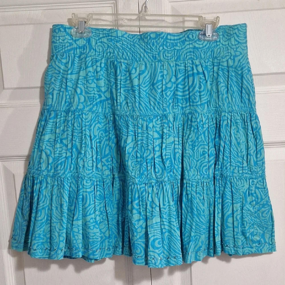 Tommy Jeans Turquoise Beaded Full Tiered Mini Skirt - L